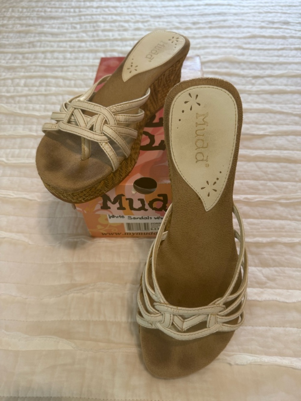 Vintage Mudd White Strappy Woven Wedge Sandals